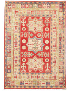 Rug Kazak Pakistan maroon yellow 130x186