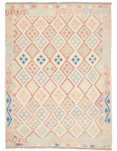 Rug Killim 150x202 Cream With Coral Light Blue