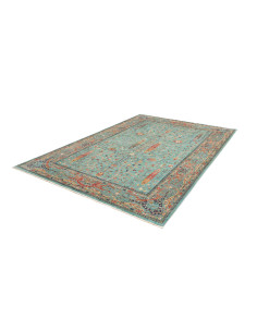 Scopri il tappeto Shahi Fine pakistano, in lana cardata a mano, con un ricco disegno floreale turchese. Eleganza e tradizione pe 2