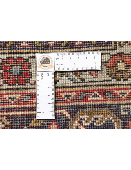 Tappeto persiano Tabriz originale. Medaglione centrale, campo rosso, bordura blu. Lana cardata a mano. Eleganza e tradizione sen