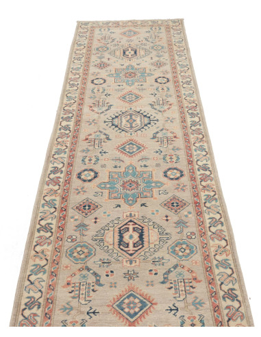 Rug Kazak Afghanistan 83x292 Muted Beige Sky Bl