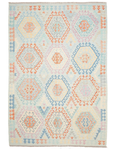 Rug Killim 205x295 Pale Blue Pastel Multicolore