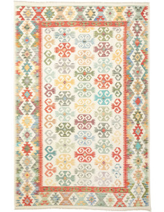Rug Kilim Afghanistan white red 201x302
