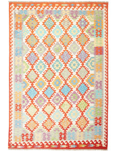 Tappeto Kilim Afghanistan bianco rosso 203x298