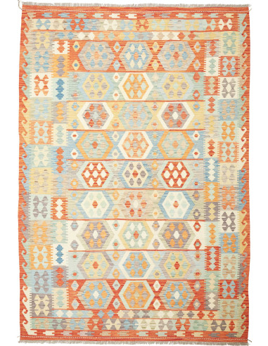 Rug Kilim Afghanistan white yellow 203x294