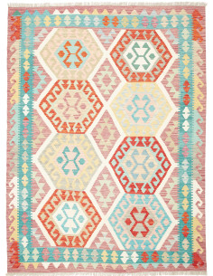 Tappeto Kilim Afghanistan bianco azzurro 155x209