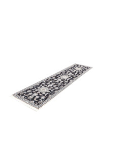 Nain Kashmar Persian wool and silk runner. Elegant navy blue, white, and light blue floral medallion. Perfect for a touch of cla 2