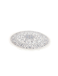 Round Nain Kashmar wool and silk rug. Floral white, light blue, blue design. Origin Persia. Density 160,000-200,000 knots/sqm. 2