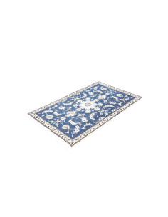 Nain Kashmar rug in wool and silk, blue and cream. A classic Persian masterpiece with a floral medallion. 2