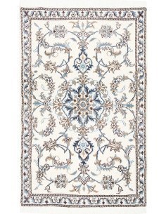 Original Nain Kashmar rug from Persia. Classic wool and silk carpet, floral medallion design on cream background. Superior quali