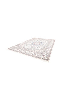 Shop the Persian Nain Kashmar wool and silk rug. Elegant ivory, blue and beige design with a floral medallion. Authentic craftsm 2
