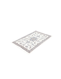 Hand-knotted Persian Nain Kashmar rug. Classic floral design on a cream background with blue and light blue details. Ideal for e 2