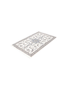 Shop Persian Nain Kashmar wool and silk rug. Classic design with medallion and floral motifs. Cream and blue colors. Origin Pers 2