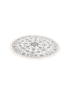 Discover the round Nain Kashmar rug from Persia. Elegant wool and silk, featuring a floral medallion in white and blue. Superior 2