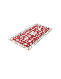Explore the Nain Kashmar rug, a Persian masterpiece in wool and silk with a floral medallion on a red field. Authentic elegance  2