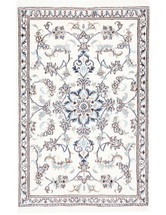 Discover the Persian Nain Kashmar rug. Hand-carded wool and silk, classic floral medallion design in white, blue, beige. Eleganc