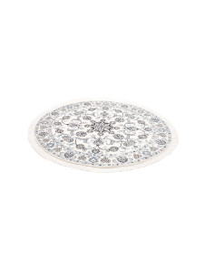 Tappeto Nain Kashmar rotondo, Persia. Lana e seta, motivi floreali crema, azzurro, blu. Eleganza persiana per la tua casa. 2