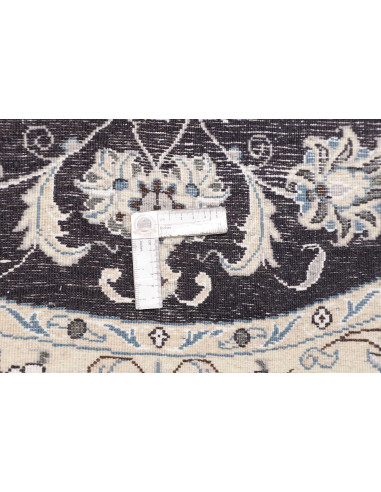 Tappeto rotondo Nain Kashmar blu, crema e azzurro dalla Persia. Medaglione e motivi floreali in lana e seta. Densità 160.000-200