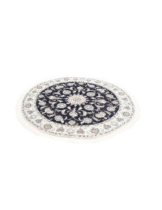 Tappeto Nain Kashmar rotondo persiano, blu notte e crema. Lana e seta, medaglione floreale. Eleganza e tradizione per la tua cas 2