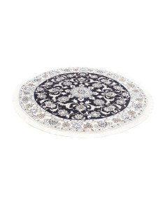 Tappeto persiano Nain Kashmar rotondo. Lana e seta, medaglione floreale blu e bianco. Eleganza e tradizione artigianale dalla Pe 2