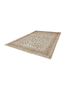 Tappeto Kashan persiano in lana annodato a mano, fondo avorio e disegno floreale a tutto campo. Eleganza e tradizione. 2