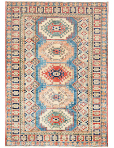 Rug Kazak Fine Pakistan 146x205 Cream Beige Blu
