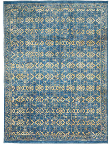 Tappeto Gabbeh Fine persiano blu e oro, in lana cardata a mano. Scopri l'eleganza tribale e la qualità artigianale per la tua ca