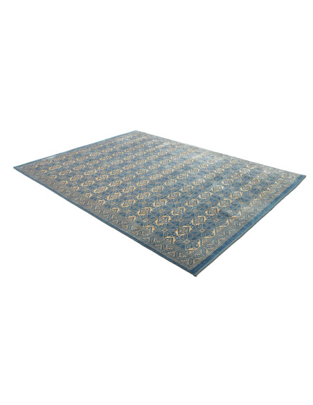 Tappeto Gabbeh Fine persiano blu e oro, in lana cardata a mano. Scopri l'eleganza tribale e la qualità artigianale per la tua ca