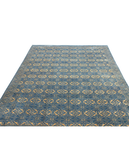 Tappeto Gabbeh Fine persiano blu e oro, in lana cardata a mano. Scopri l'eleganza tribale e la qualità artigianale per la tua ca