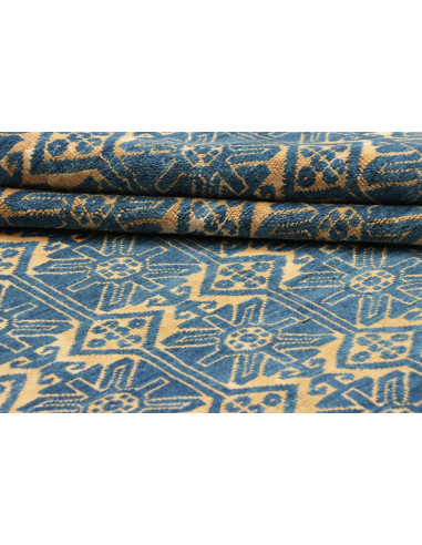 Tappeto Gabbeh Fine persiano blu e oro, in lana cardata a mano. Scopri l'eleganza tribale e la qualità artigianale per la tua ca