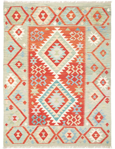 Rug Kilim Afghanistan white red 129x170