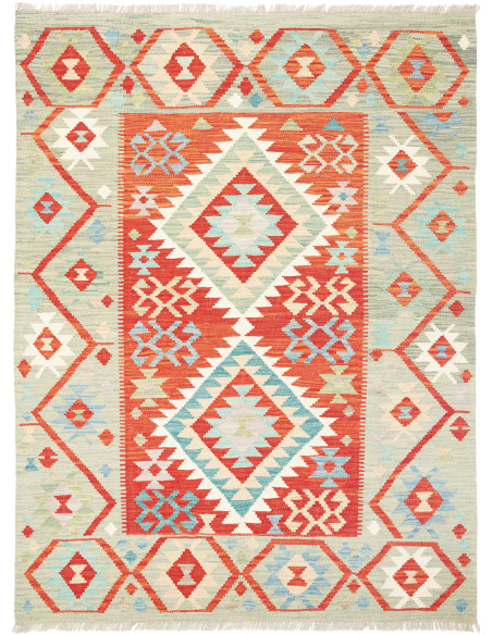 Rug Kilim Afghanistan white red 129x170