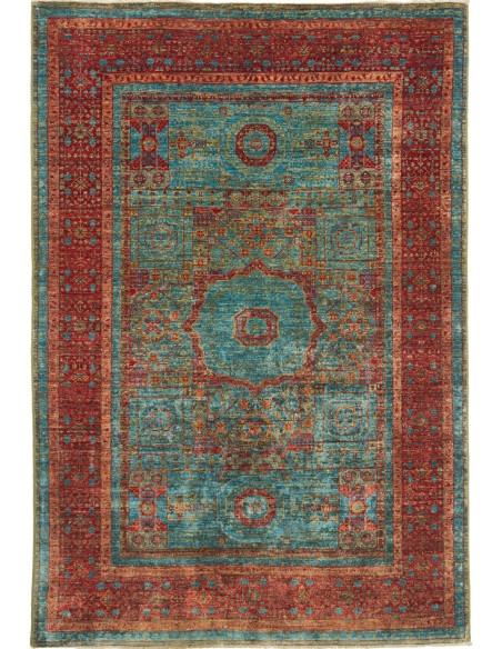 Tappeto Mamlouk Pakistan 124x182 Turchese Rosso