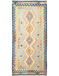 Tappeto Kilim Afghanistan bianco azzurro 93x200