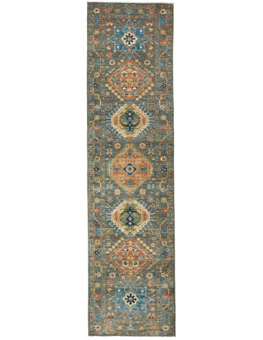 Rug Tribal Pakistan 80x303 Petrol Green Orange