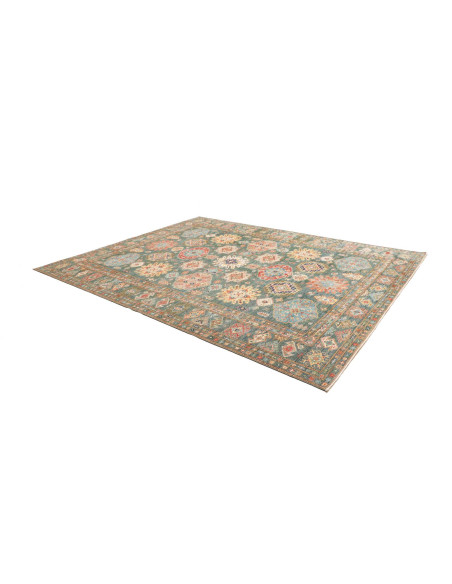 Rug Kazak Fine Pakistan 245x314 Teal Red Coral