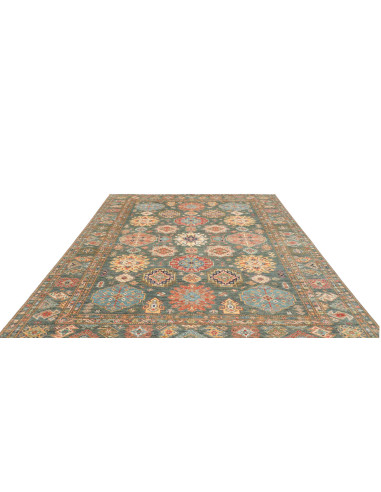 Rug Kazak Fine Pakistan 245x314 Teal Red Coral