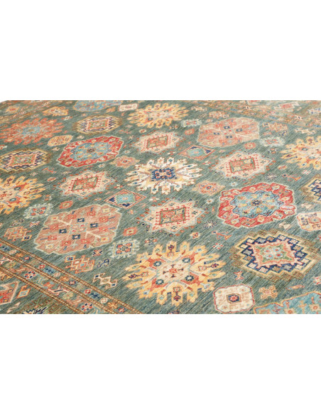 Rug Kazak Fine Pakistan 245x314 Teal Red Coral