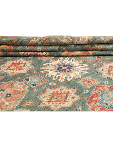 Rug Kazak Fine Pakistan 245x314 Teal Red Coral