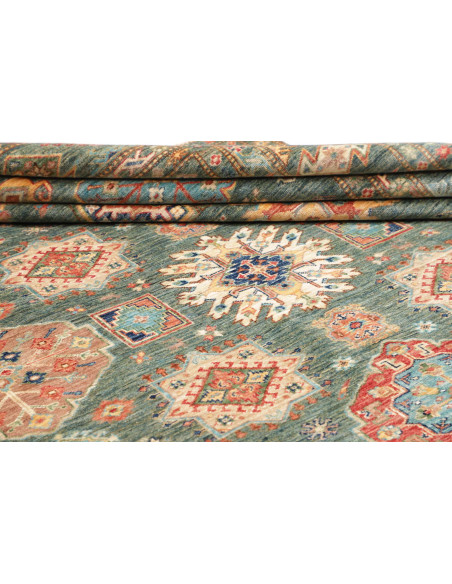 Rug Kazak Fine Pakistan 245x314 Teal Red Coral