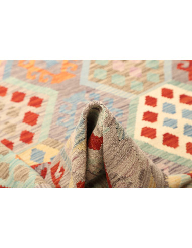 Tappeto Kilim Afghanistan bianco rosso 204x304