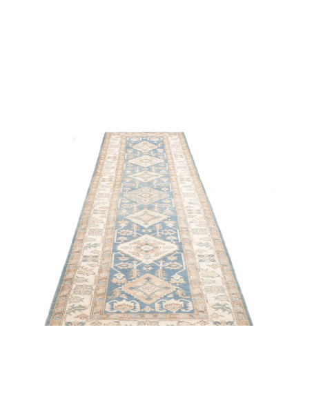 Rug Kazak Afghanistan 100x350 Sky Blue Ivory