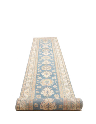 Tappeto Kazak Afghanistan 80x582 Azzurro Crema