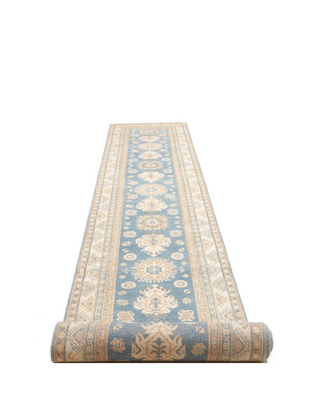 Tappeto Kazak Afghanistan 80x582 Azzurro Crema