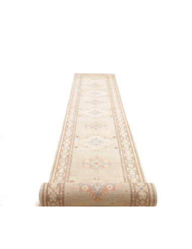 Tappeto Kazak Afghanistan 78x605 Crema Blu Ciel
