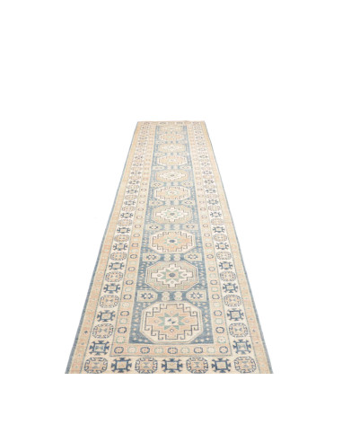 Rug Kazak Afghanistan 90x394 Dusty Blue Beige