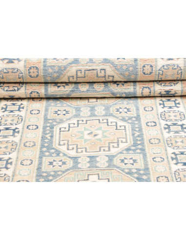 Rug Kazak Afghanistan 90x394 Dusty Blue Beige
