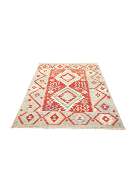 Rug Kilim Afghanistan white red 129x170