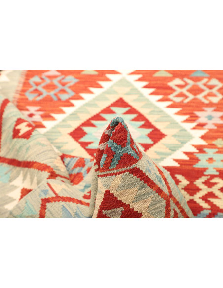 Rug Kilim Afghanistan white red 129x170