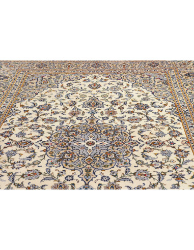 Tappeto Kashan Persia 244x362 Crema Avorio Blu